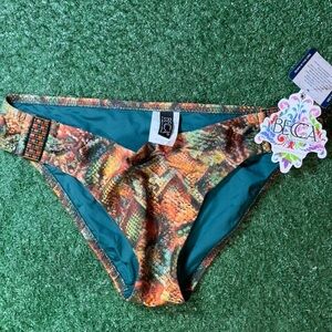 Becca Swim Vibrant Reptile Design Bikini Bottom with Beaded Sides